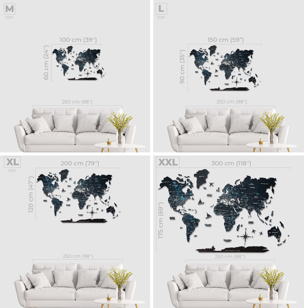 Wooden World Map Black