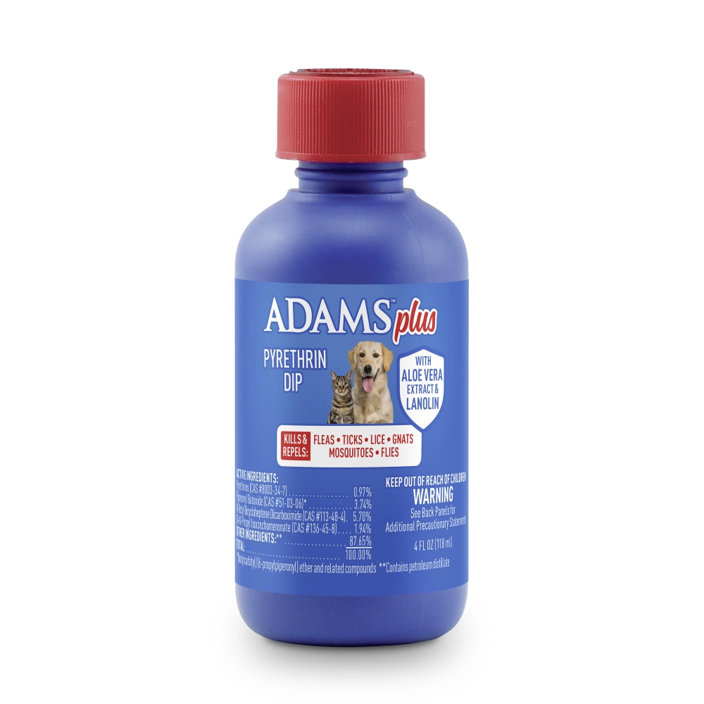 Adams Plus Pyrethrin Dip for Dogs Cats Puppies Kittens 4 oz.