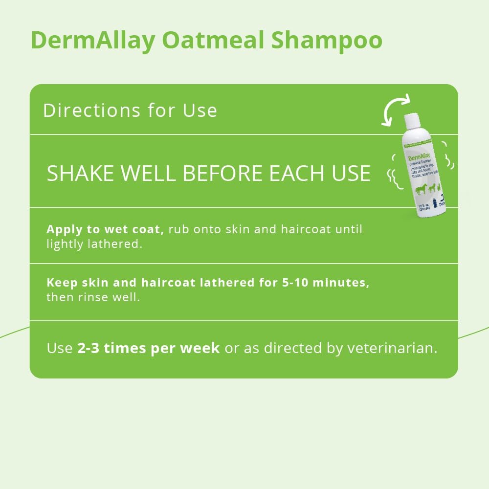 Dechra DermAllay Oatmeal Shampoo 12oz. Dogs Cats Horses Soothes Itchy Dry Skin