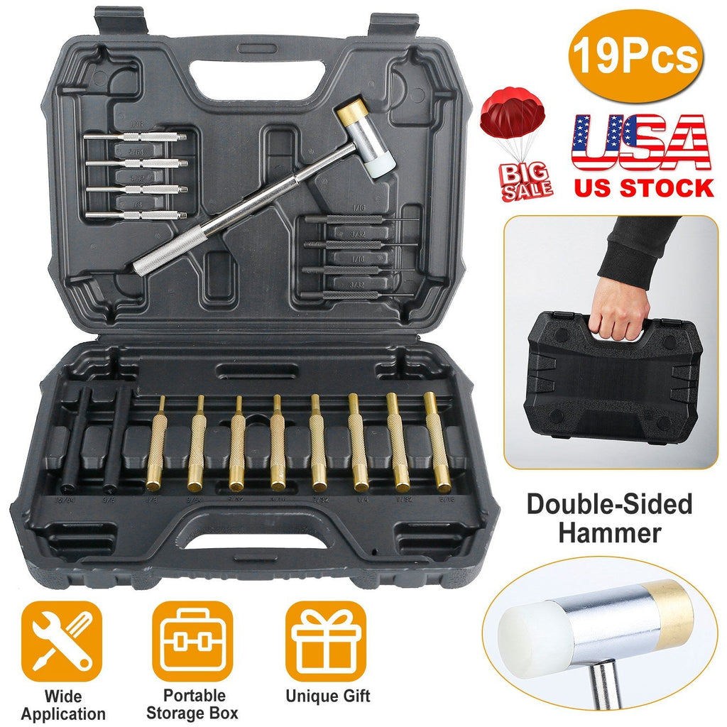 19Pcs Hammer Punch Set Drift Pin Punch Kit w/ Brass Chromium Plastic Punches for Gunsmithing Maintenance Armorers Watch Jewelry Craft w/ Portable Stor