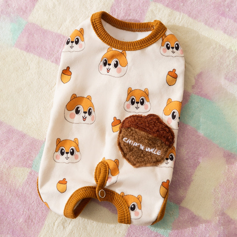 Cute All-Indian Squirrel Dog Sleeveless Clothes, Warm Winter Dog Jumpsuit, Teddy Soft-soled Shirt