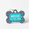Personalized Pet Id Tag - Custom Dog Tag - Navy Turquoise Big Dots