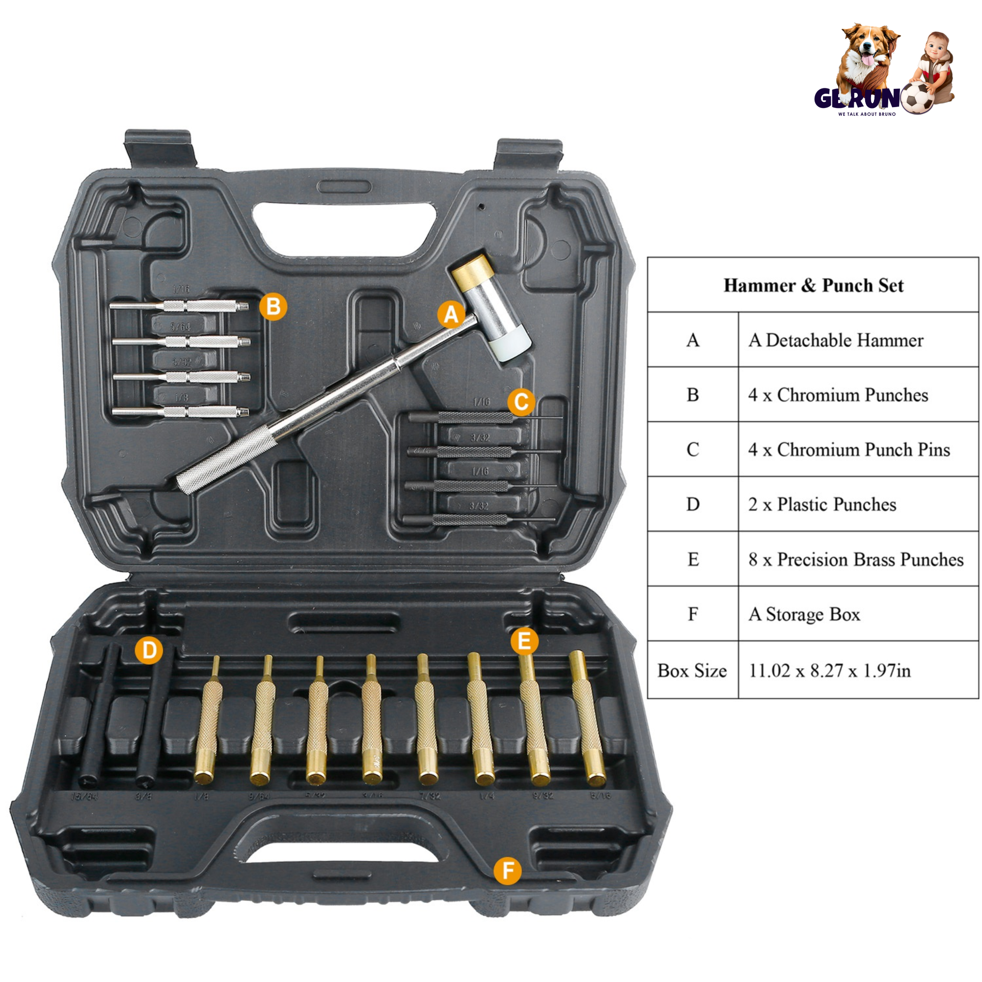 19Pcs Hammer Punch Set Drift Pin Punch Kit w/ Brass Chromium Plastic Punches for Gunsmithing Maintenance Armorers Watch Jewelry Craft w/ Portable Stor