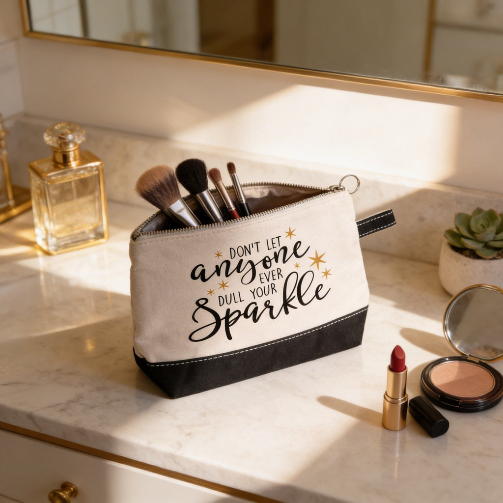 Inspirational Cosmetic Bag - Zipper Pouch - Pencil Case - Gold Sparkle