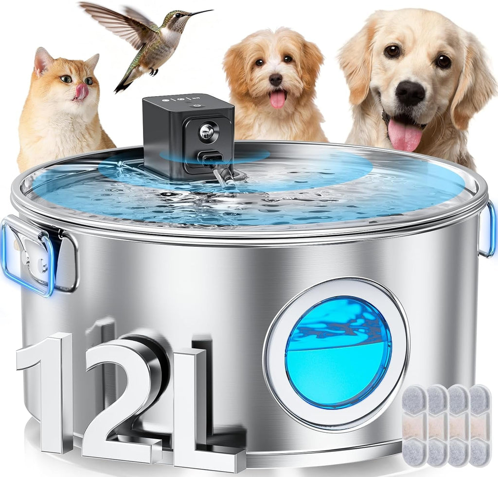 Wireless Dog Water Fountain Stainless Steel 3.4Gal Large Pet Fountain