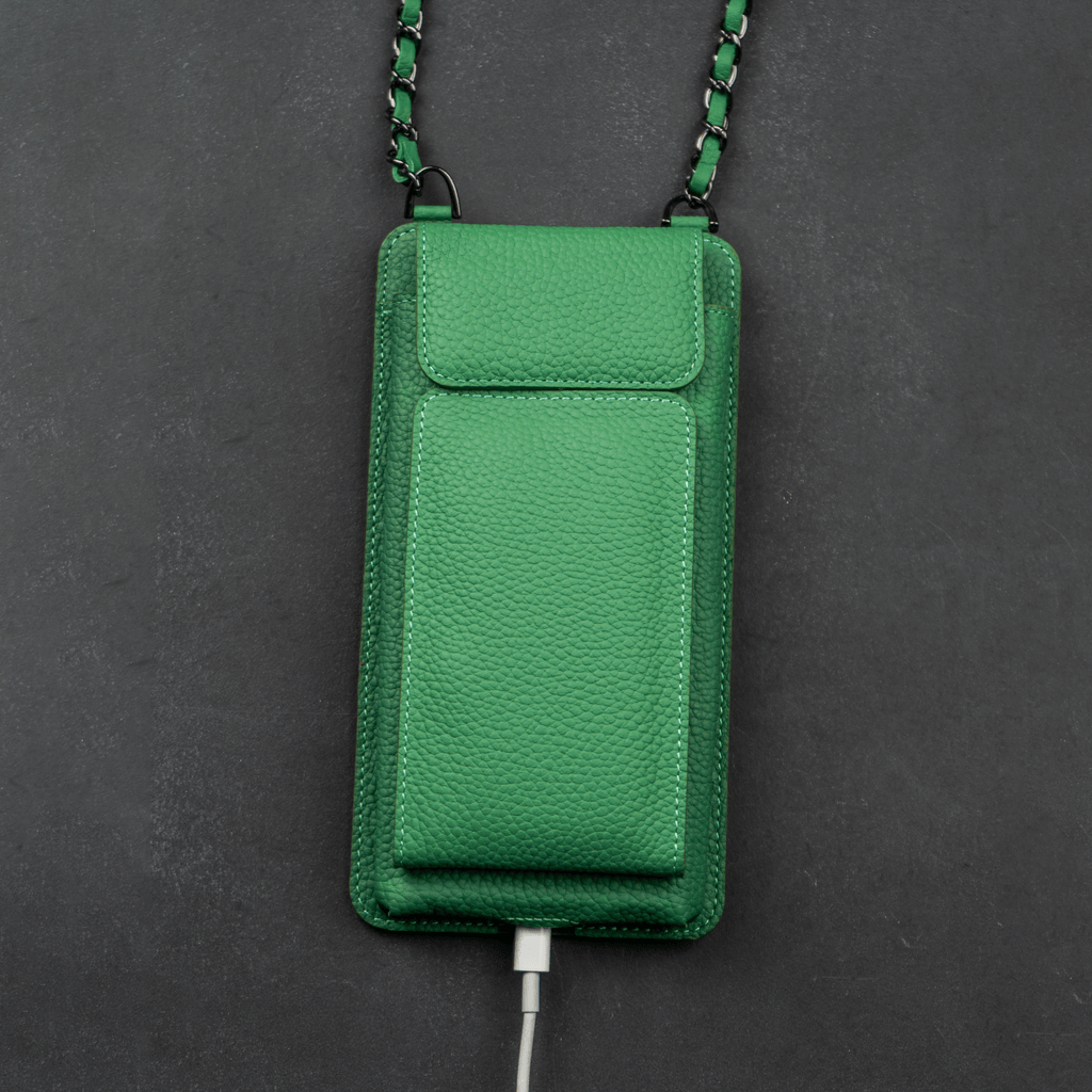 Leather Green Crossbody Bag Phone Wallet - Columbus
