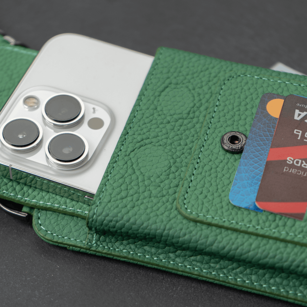 Leather Green Crossbody Bag Phone Wallet - Columbus