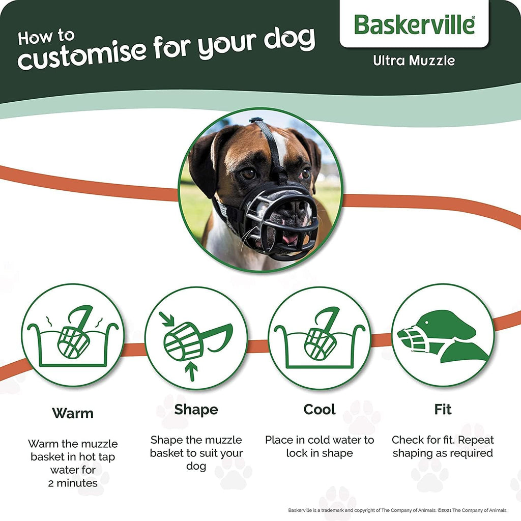 Baskerville Ultra Muzzle - Strong Thermo Plastic Rubber Humane Breathable Dog Training Muzzle Size 5