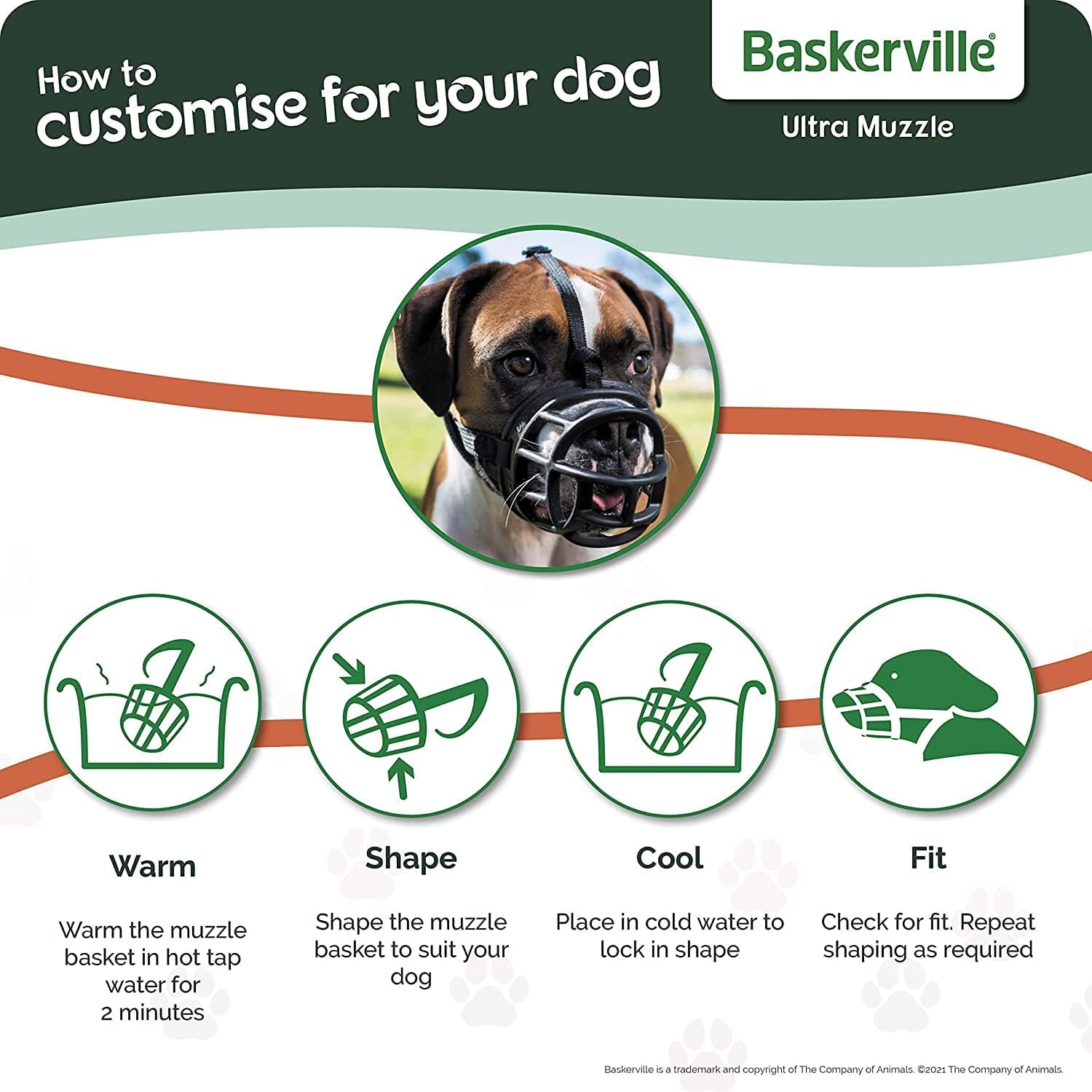 Baskerville Ultra Muzzle - Strong Thermo Plastic Rubber Humane Breathable Dog Training Muzzle Size 5