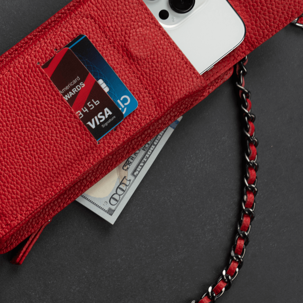 Leather Red Crossbody Bag Phone Wallet - Columbus