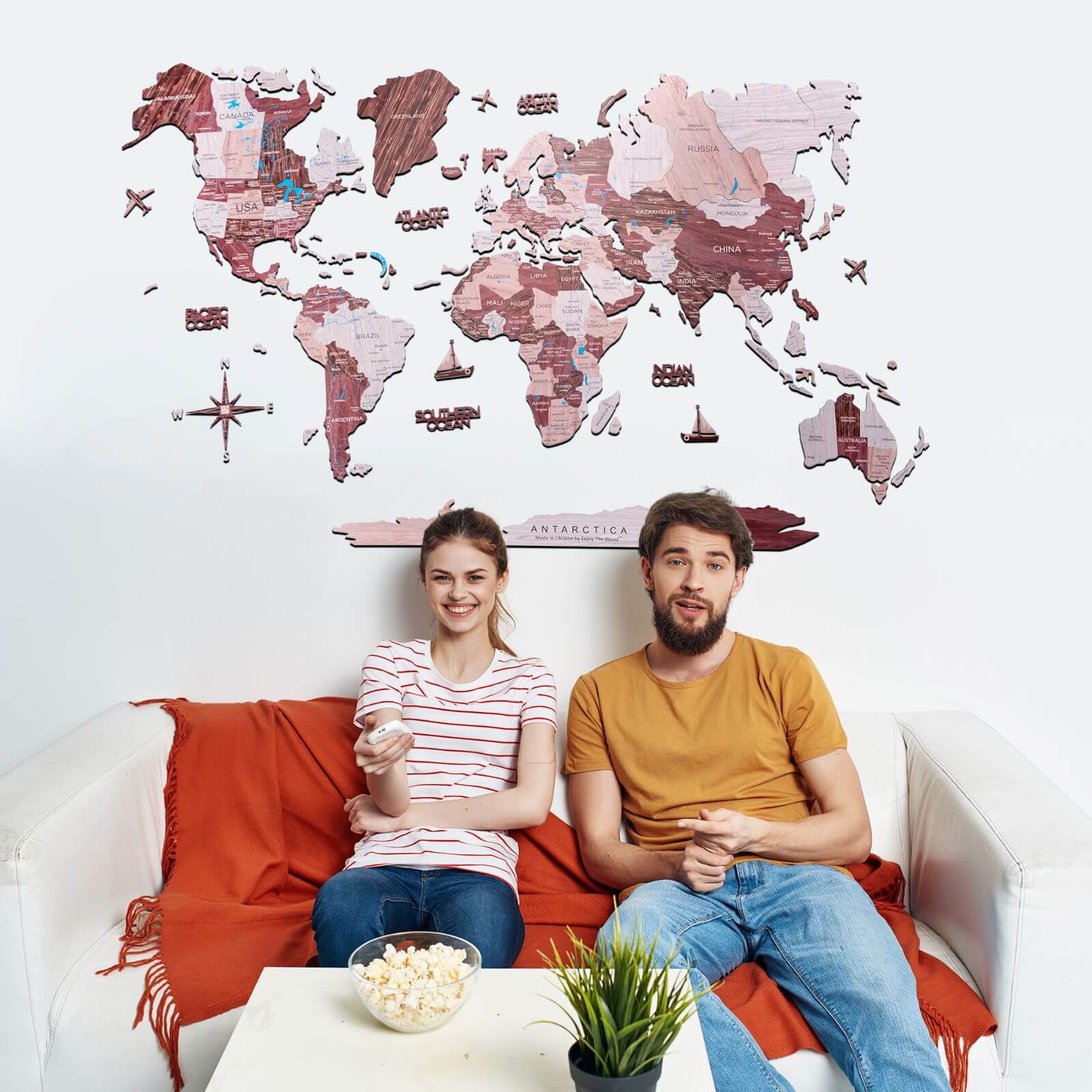 2D Wooden World Map Cappuccino