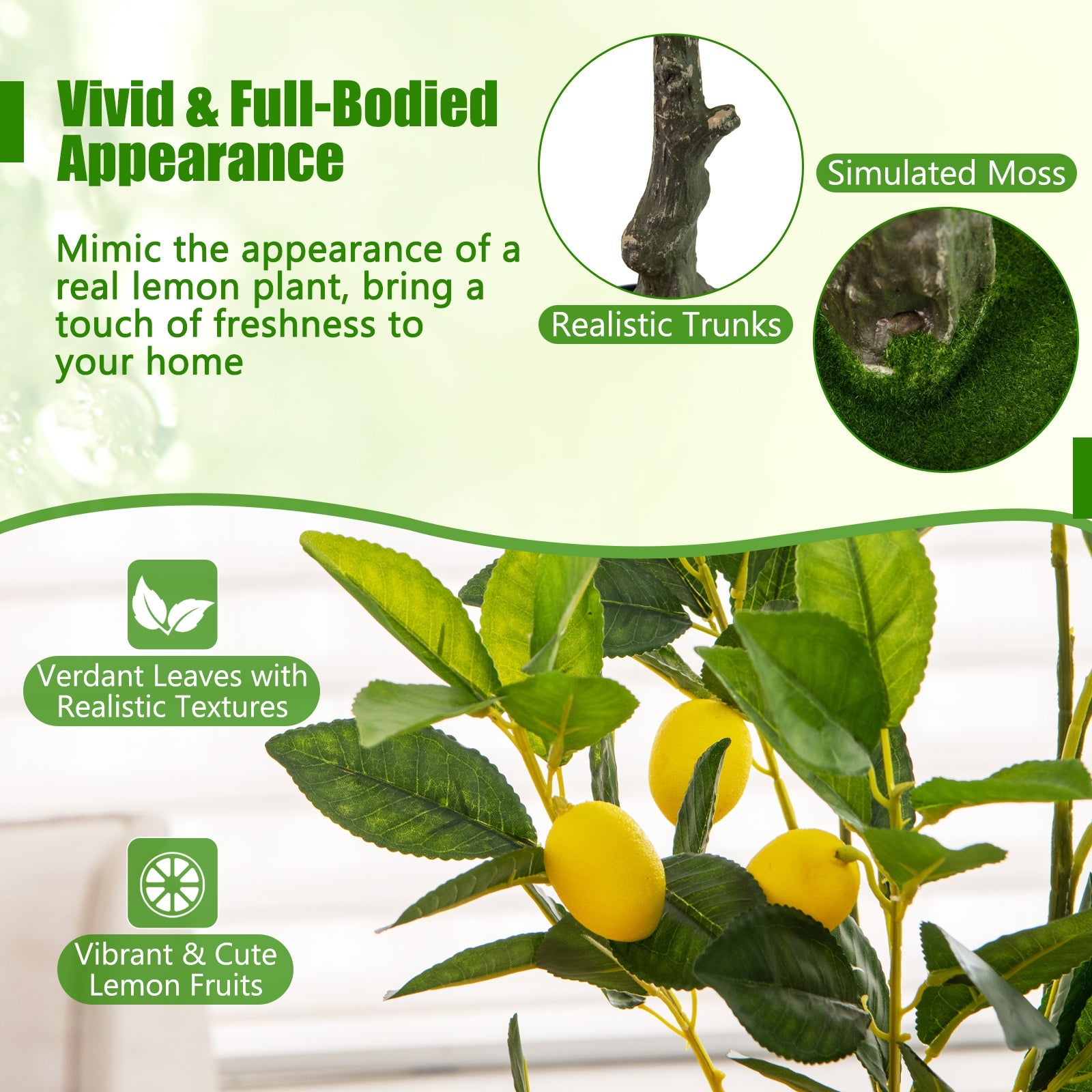 Artificial Lemon Tree 2.6/4/5.2 Feet Tall Fake Lemon Plant wuth Lemon Fruits