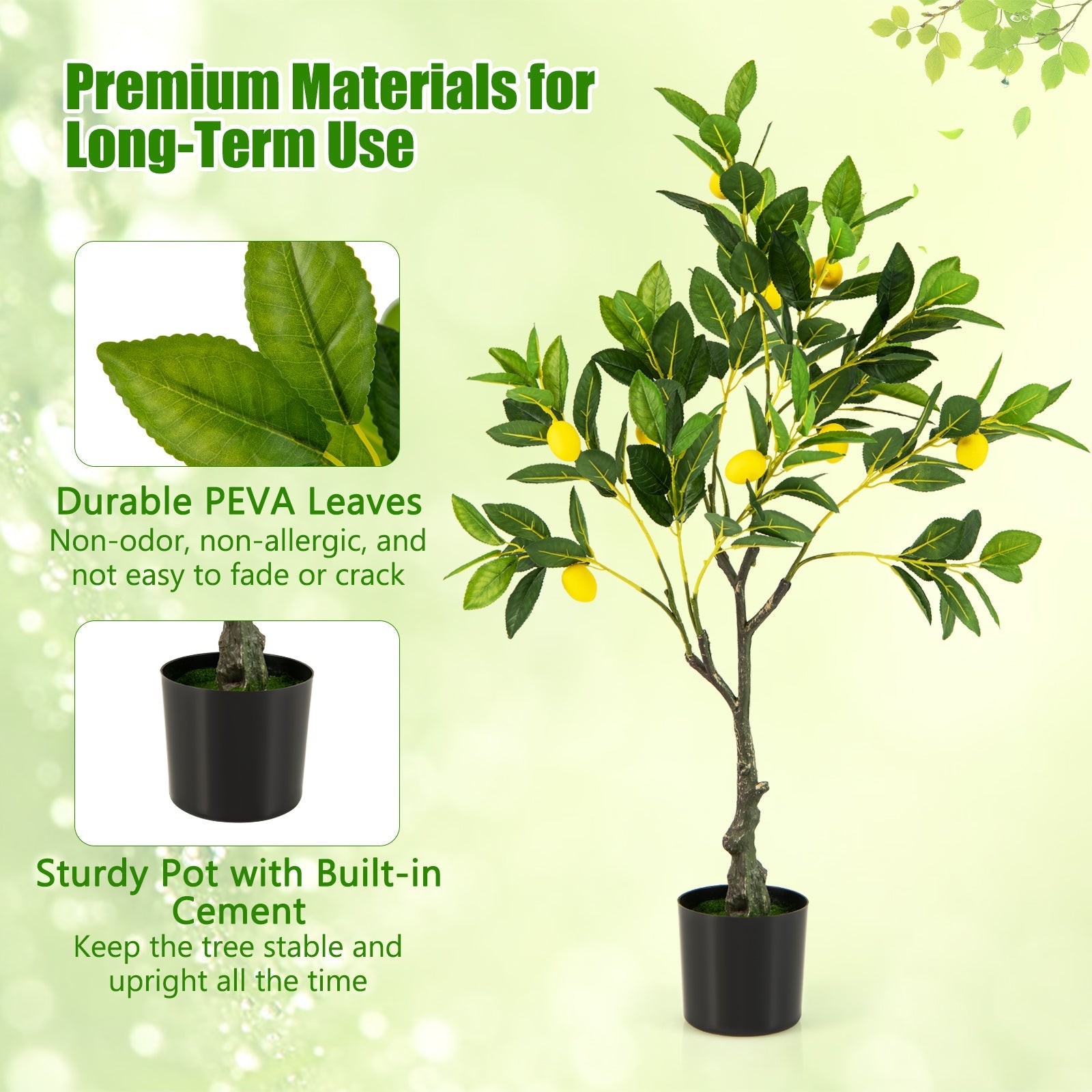 Artificial Lemon Tree 2.6/4/5.2 Feet Tall Fake Lemon Plant wuth Lemon Fruits