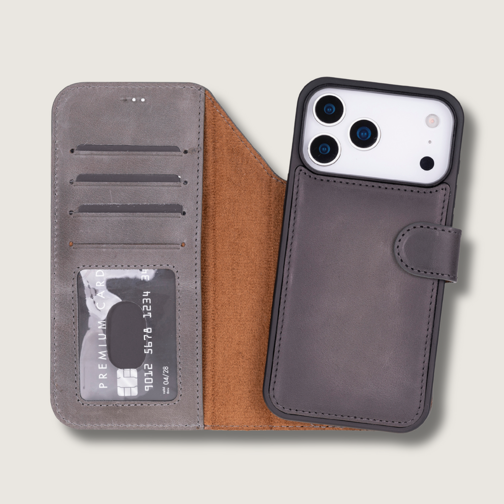Leather iPhone 18 Pro Max Wallet Case – Gray - Austin