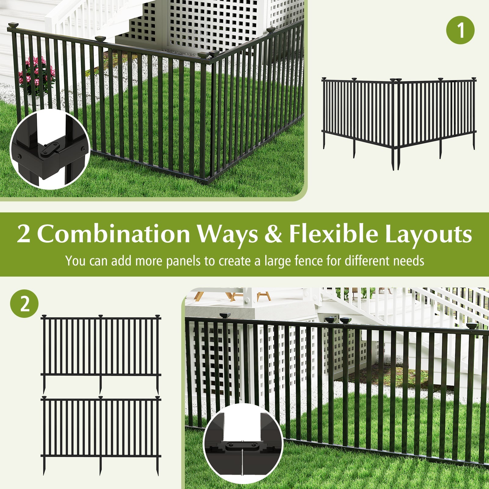 2 Piece 80 x 51 Inch Vinyl Picket Fence for Garden