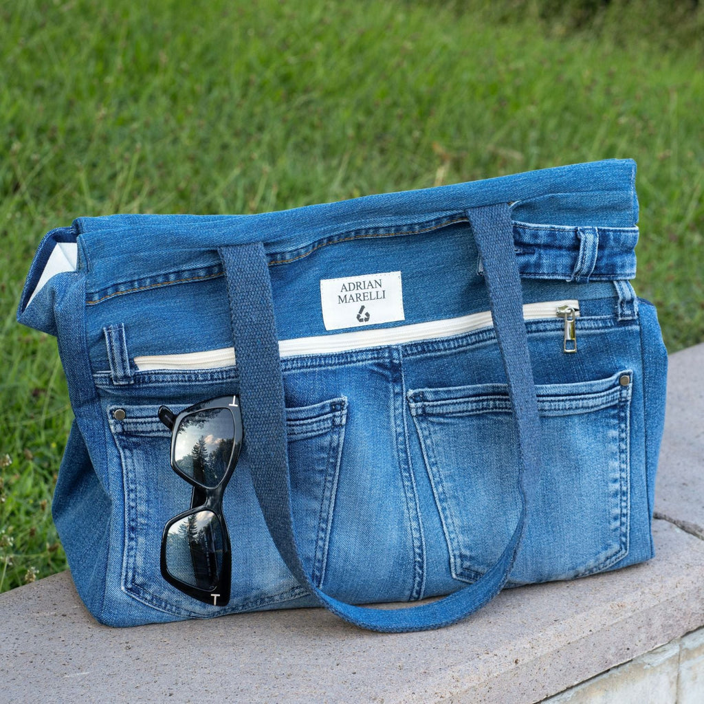 Upcycled Denim Sports Tote - Blue