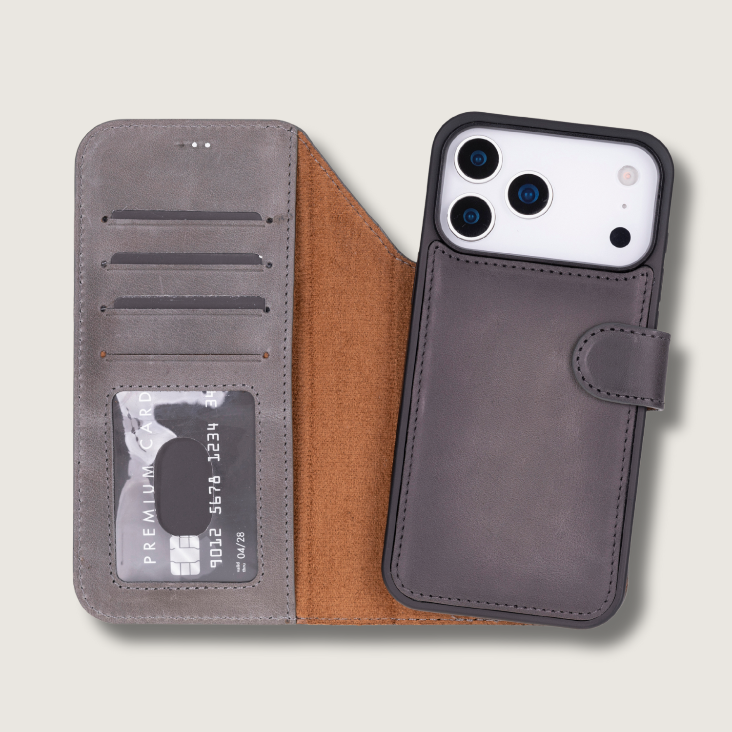 Leather iPhone 17 Pro Max Wallet Case – Gray - Austin