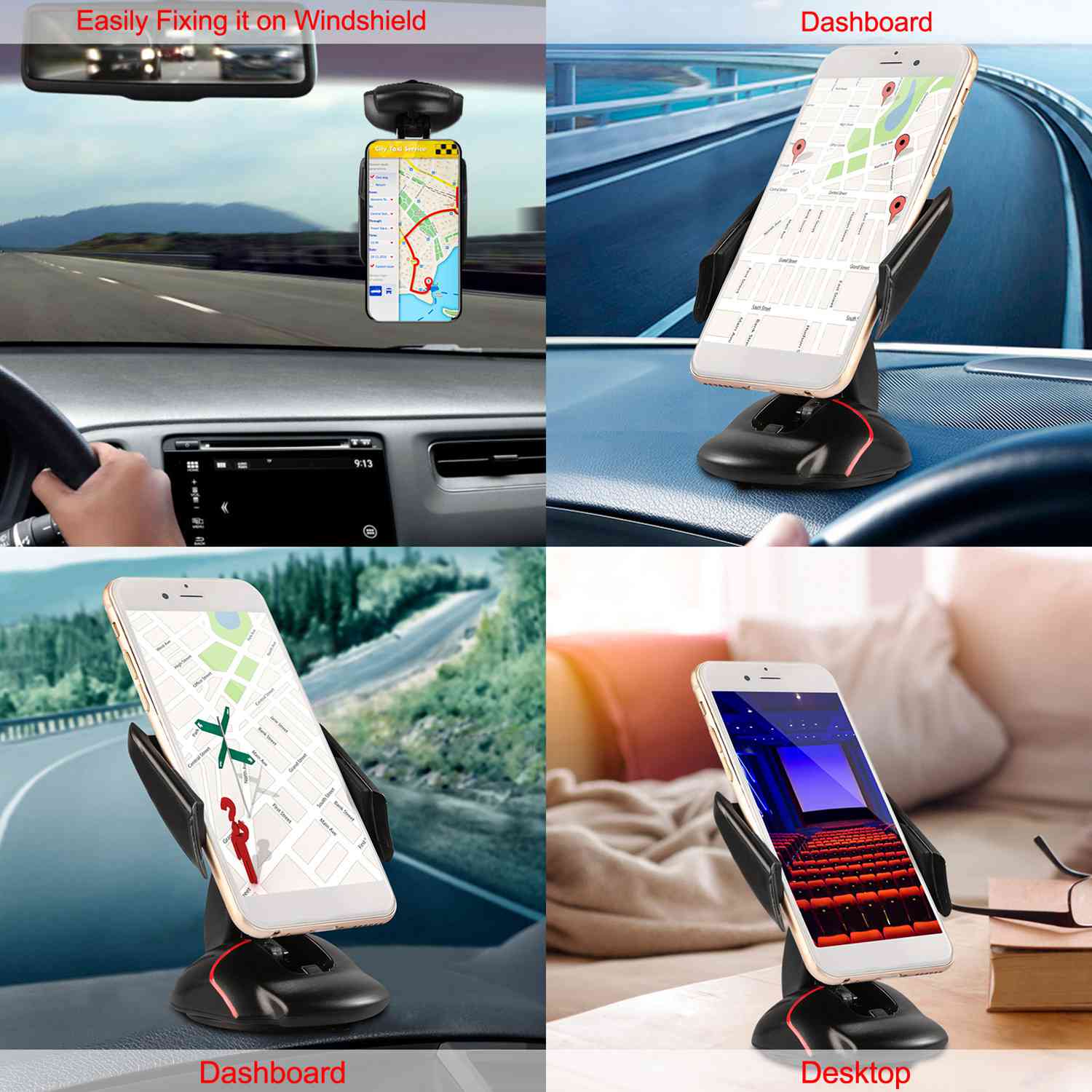 Car Phone Holder with Sticky Gel Pad and Adjustable Arm