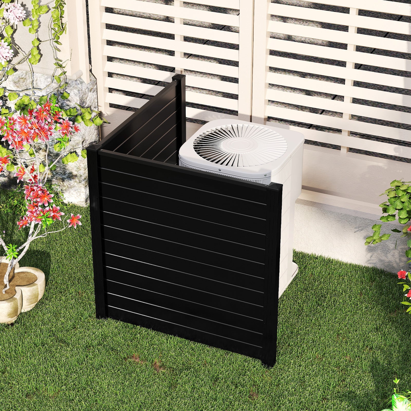 Freestanding 48 x 48 Inch Air Conditioner Fence with Metal Ground Stakes