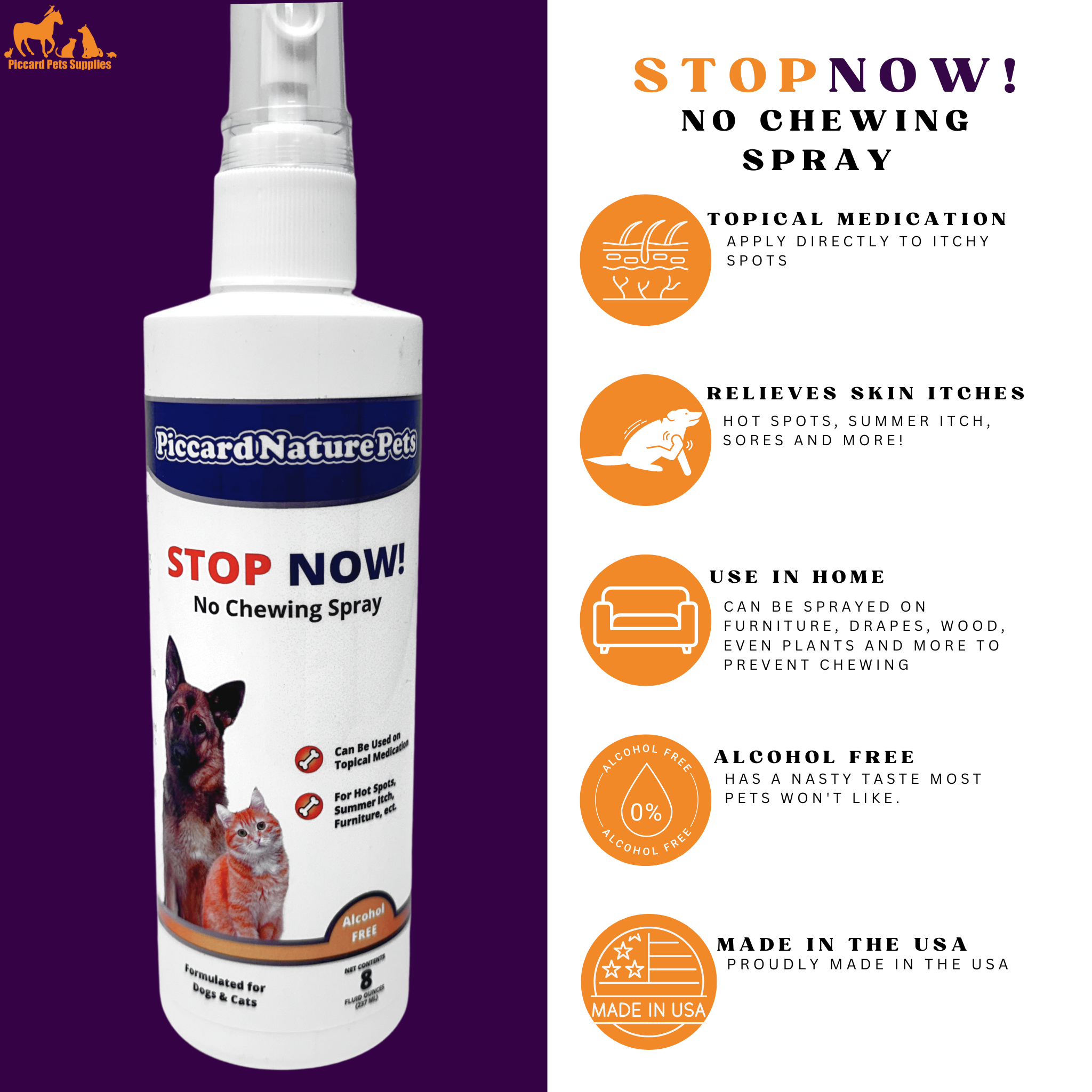 PiccardNaturePets Stop Now No Chew Pet Training Spray 8 oz. + Free Glow Bandana