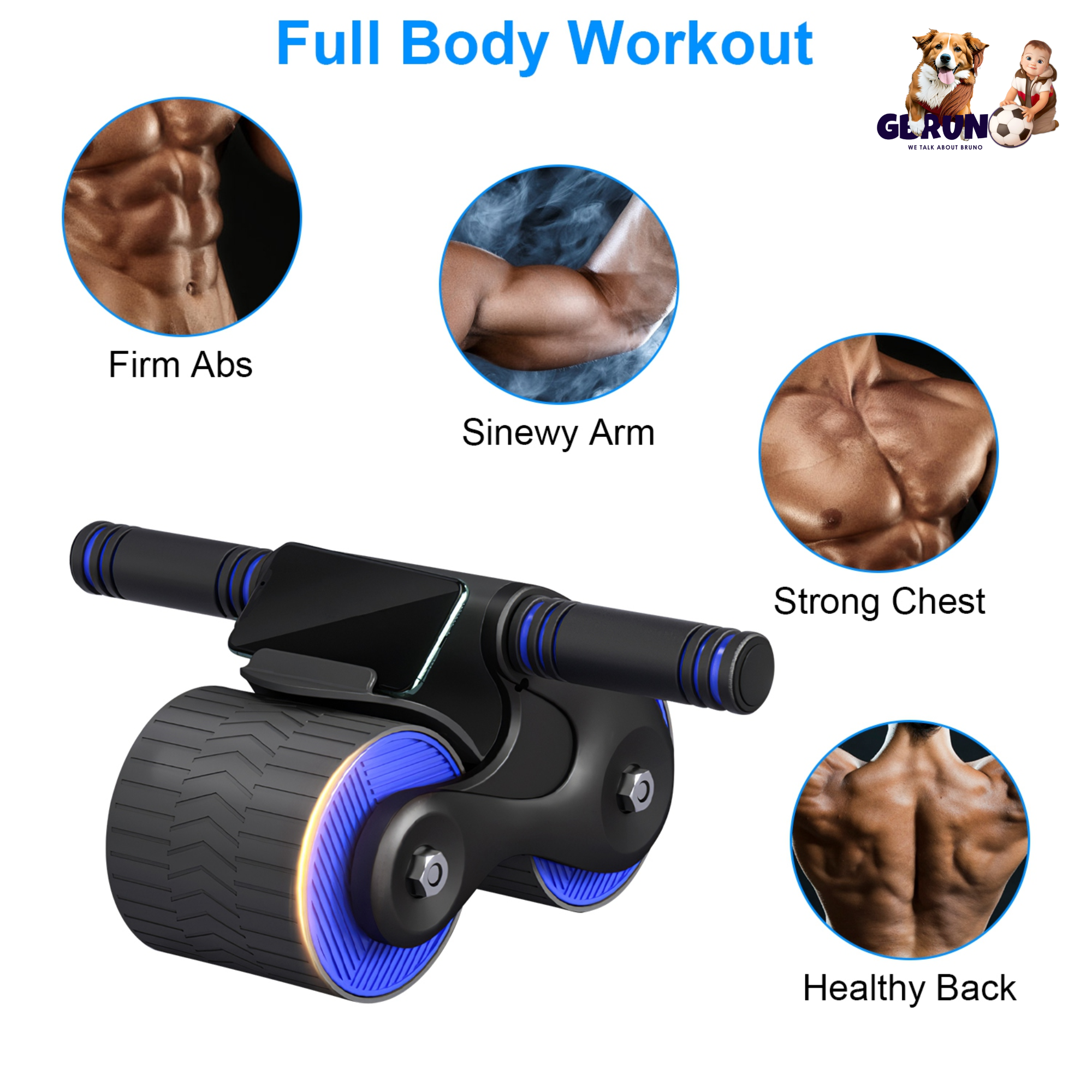 Automatic Rebound Abdominal Wheel Anti-slip AB Roller Wheel with Kneel Pad Phone Holder Home Gym Abdominal Exerciser for Men Women