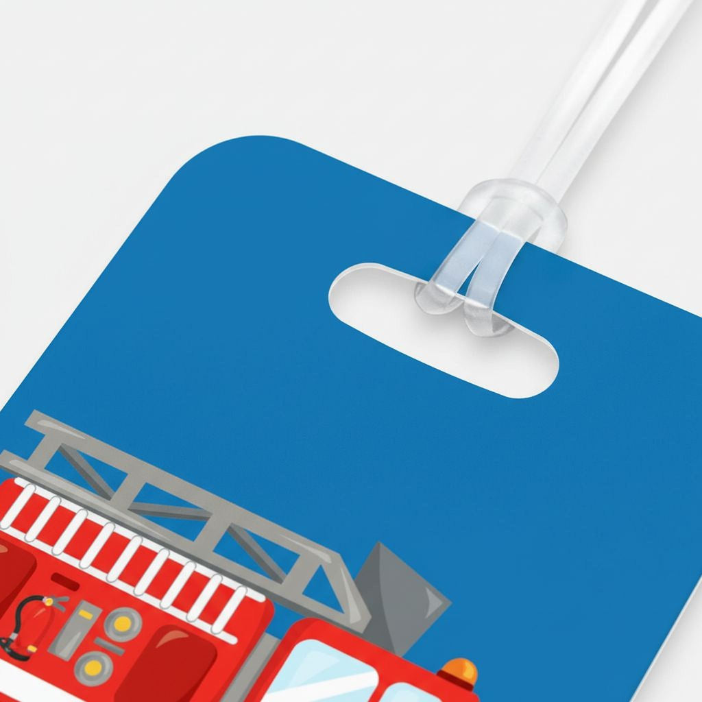 Fire Truck Boys Backpack Name Tag - Firetruck Back to School Bag Tag