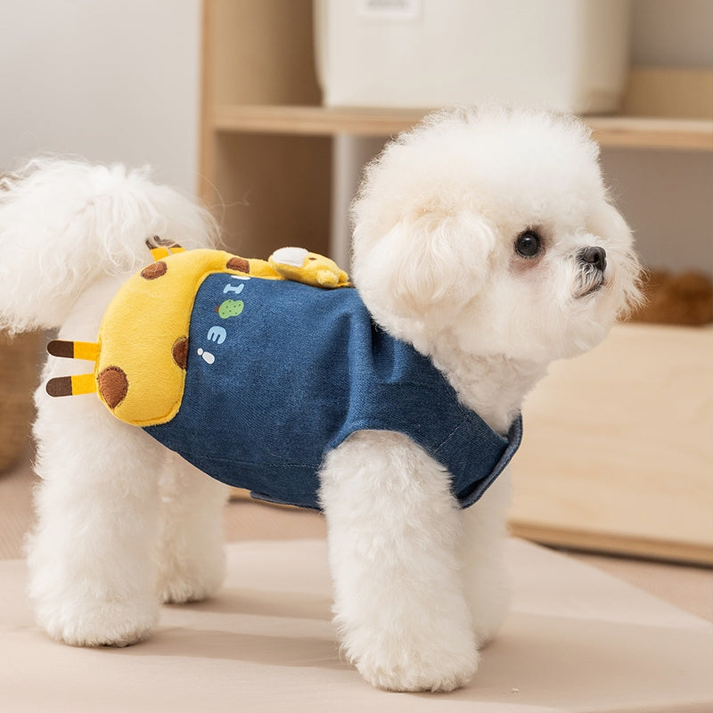 3D Deer Denim Pet Vest, Warm Fleece Lined Pullover For Small Dogs Cats, Winter Costume With Leash Hoo