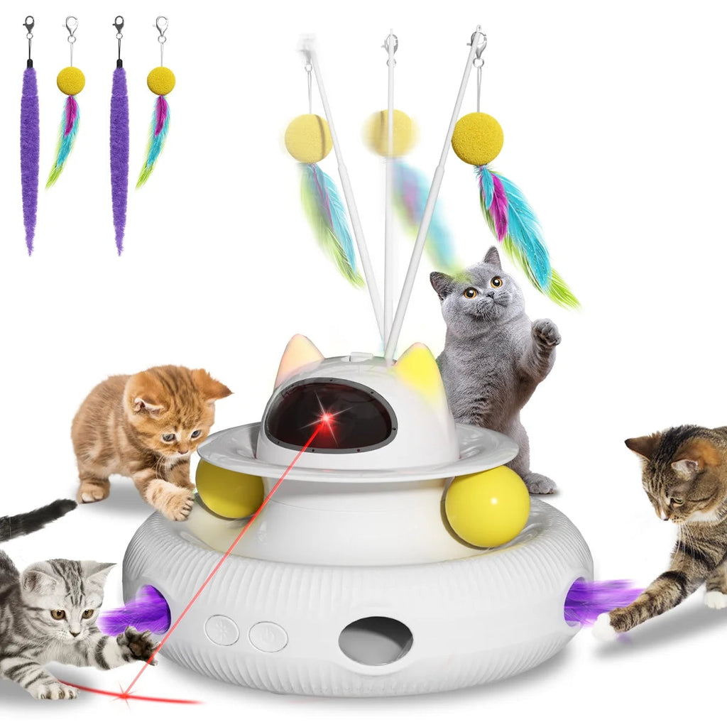 4-in-1 Interactive Cat Toy with Laser & Track Balls