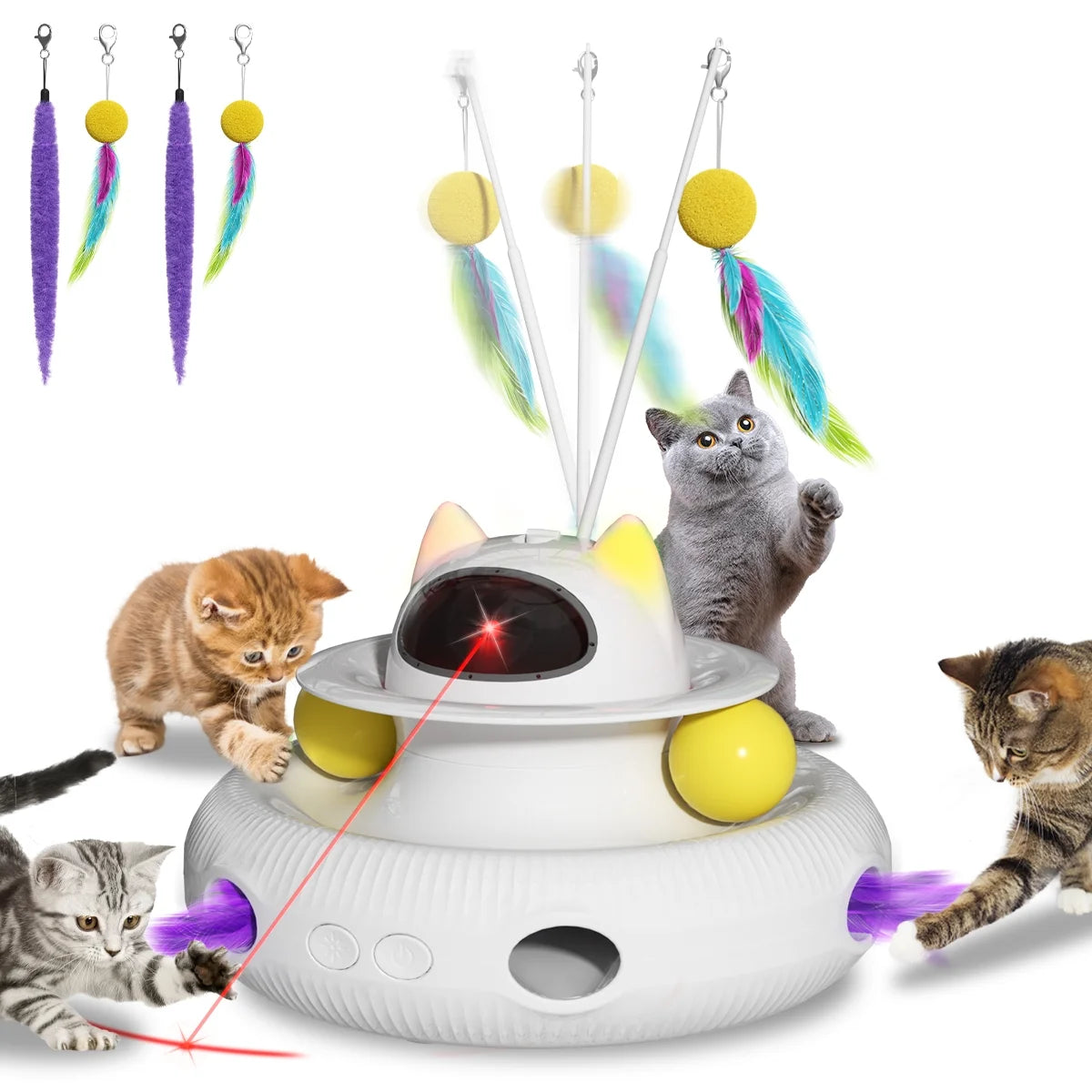 4-in-1 Interactive Cat Toy with Laser & Track Balls