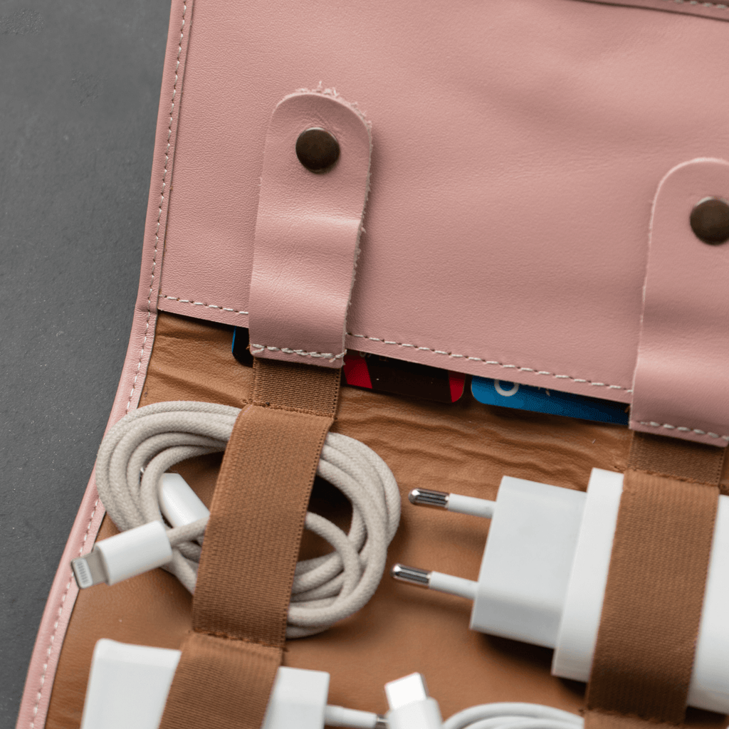 Leather Pink Travel Tech Organizer - Riverside