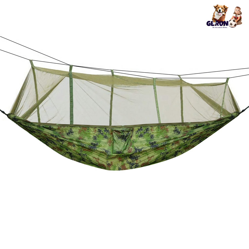 600lbs Load 2 Persons Hammock w/Mosquito Net Outdoor Hiking Camping Hommock Portable Nylon Swing Hanging Bed w/ Strap Hook Carry Bag
