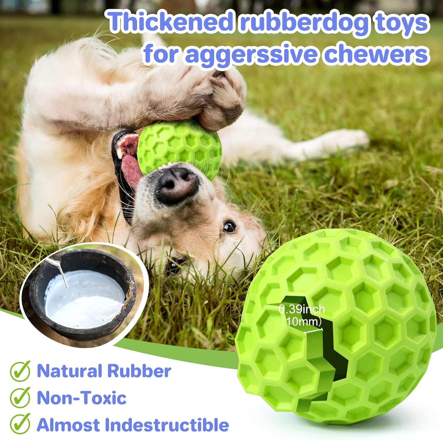 Indestructible Squeaky Dog Ball Relieves Anxiety Cleans Teeth Interactive Chew Toy For Aggressive Chewers Dog Toy For Large Breeds Outdoor Waterproof