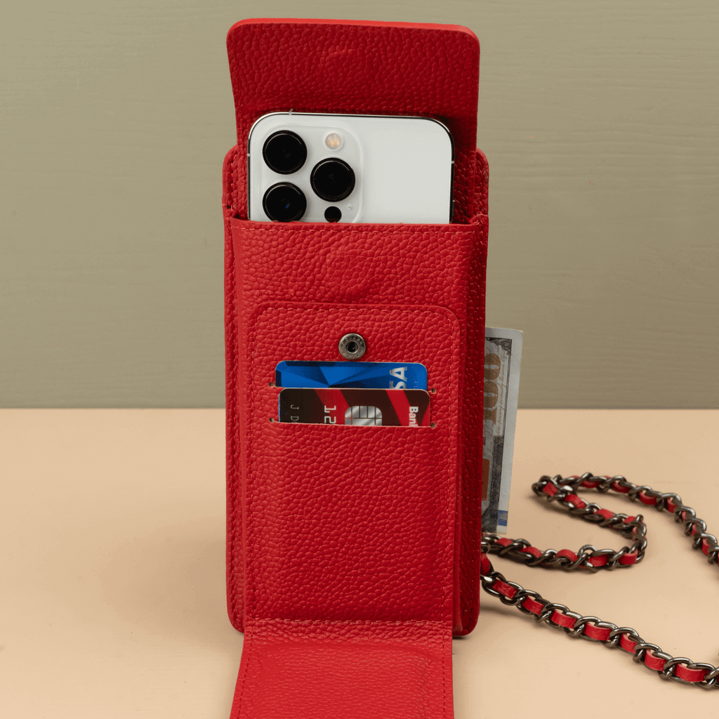 Leather Red Crossbody Bag Phone Wallet - Columbus