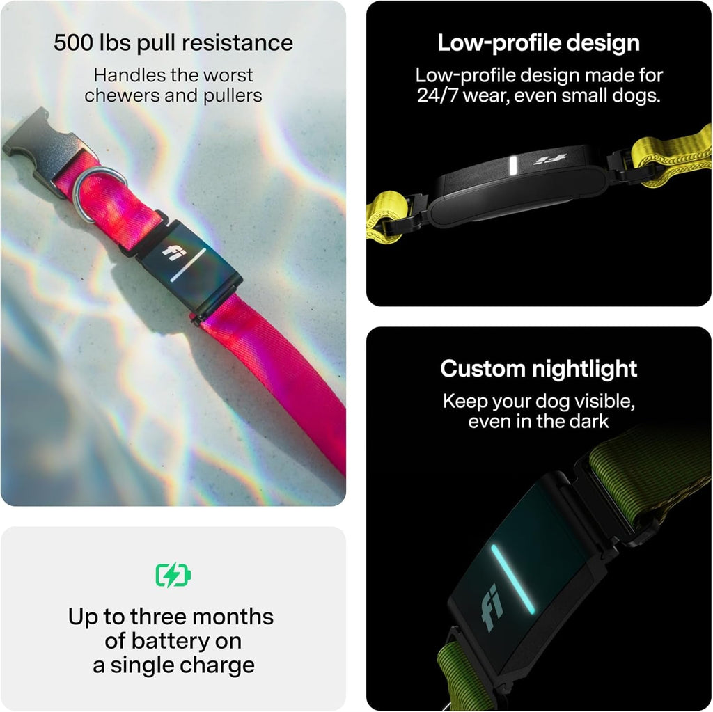Fi Series 3+ Smart GPS Dog Tracker Collar Health Monitor Waterproof LED