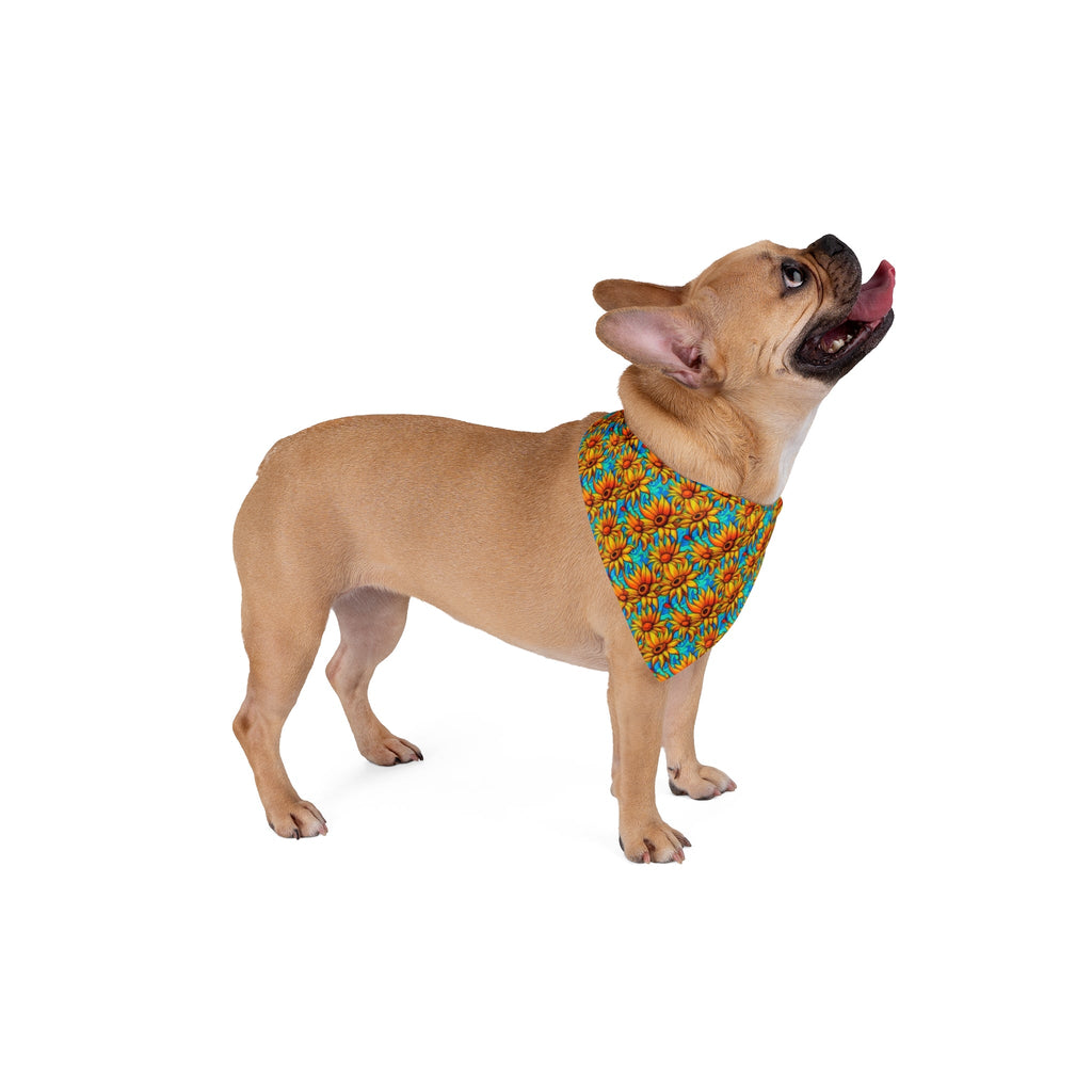 Sunflower Kaleidoscope on Turquoise Waves - Pet Bandana Pet Zen