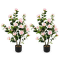 38 Inch Artificial Camellia Tree Faux Flower Plant in Cement Pot 2 Pack