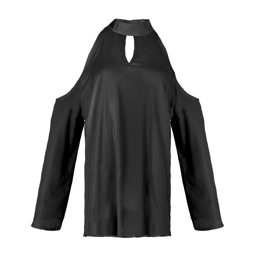 Off-the-Shoulder Blouse with V-Neck and Long Sleeves