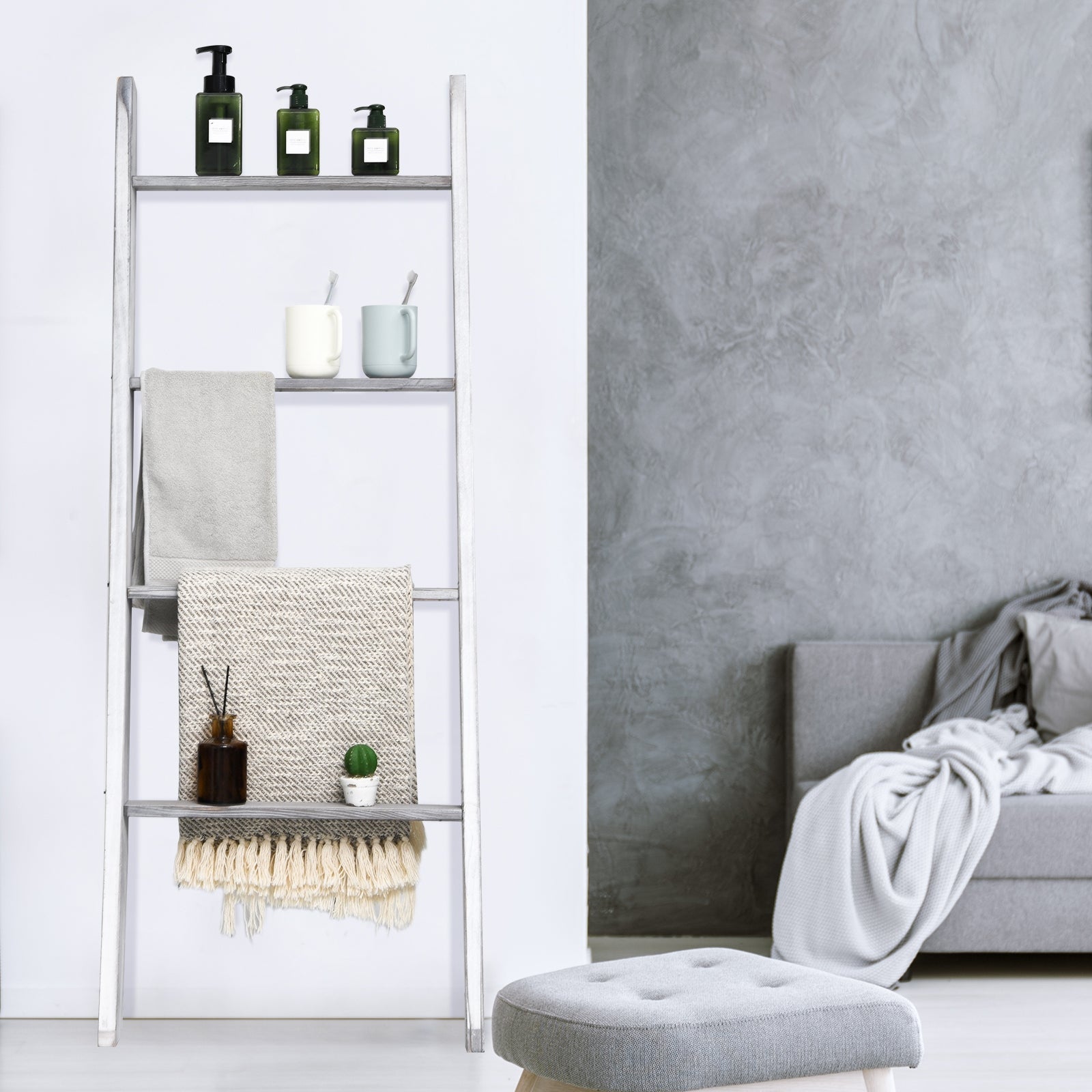 4-Tier Wall Leaning Ladder Shelf Stand