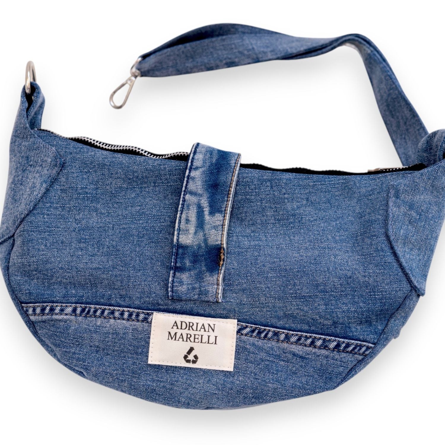 Brooklyn Crescent / Upcycled Denim Crossbody Light Blue