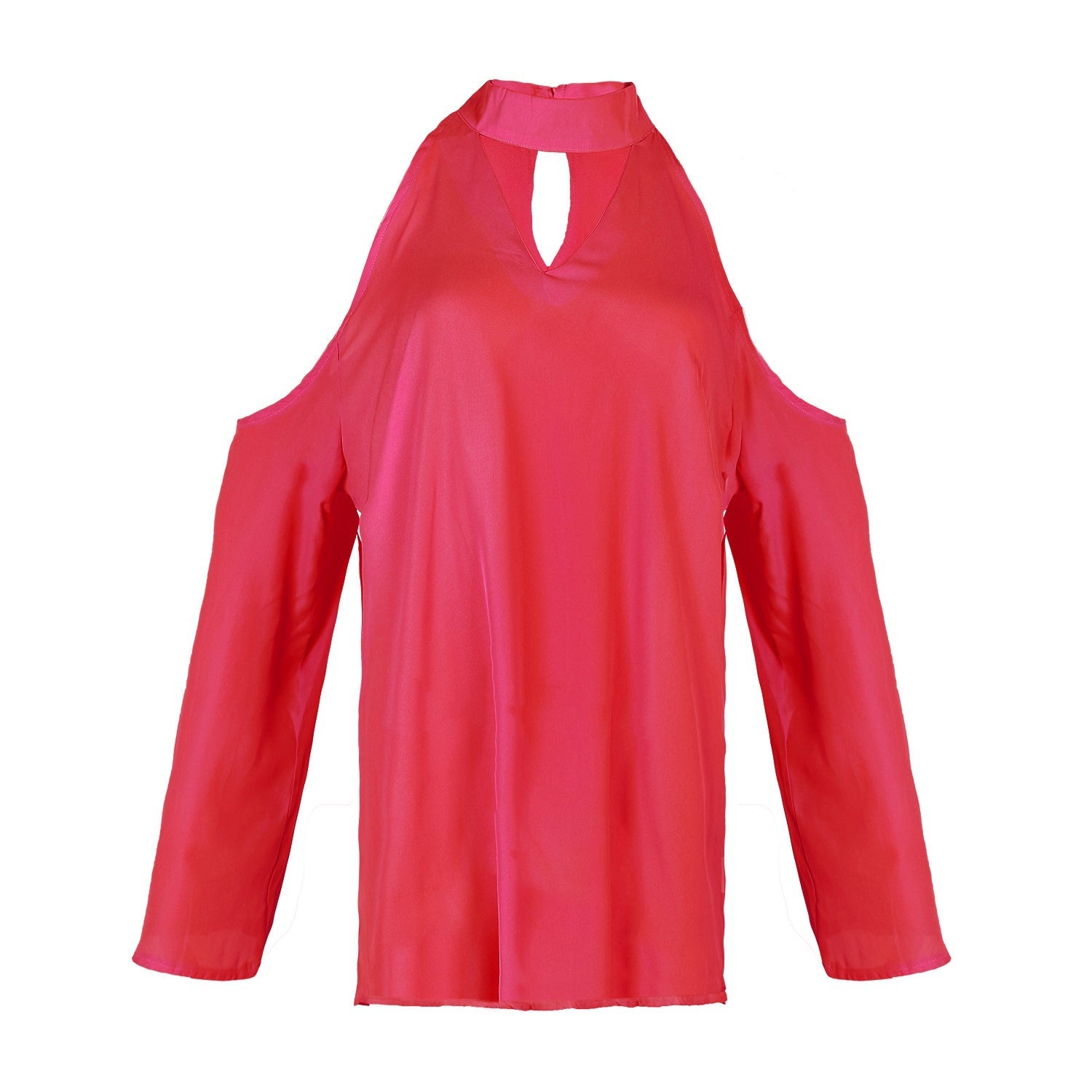Off-the-Shoulder Blouse with V-Neck and Long Sleeves