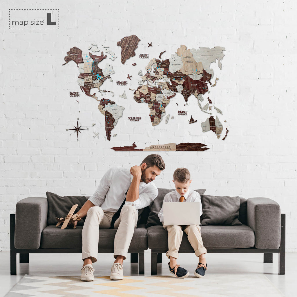 3D Wooden World Map Cappuccino (for US only)
