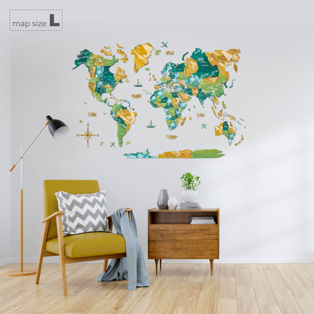 3D Wooden World Map Surface