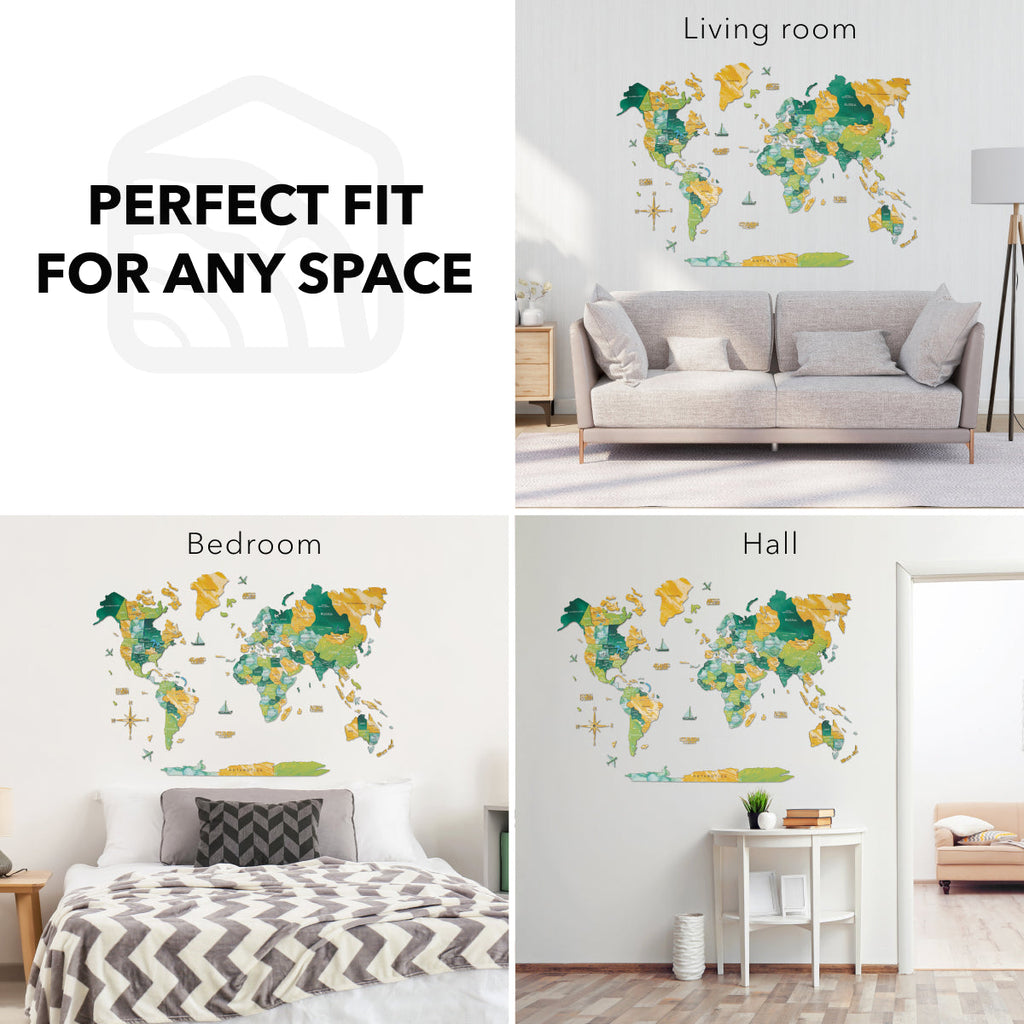 3D Wooden World Map Surface