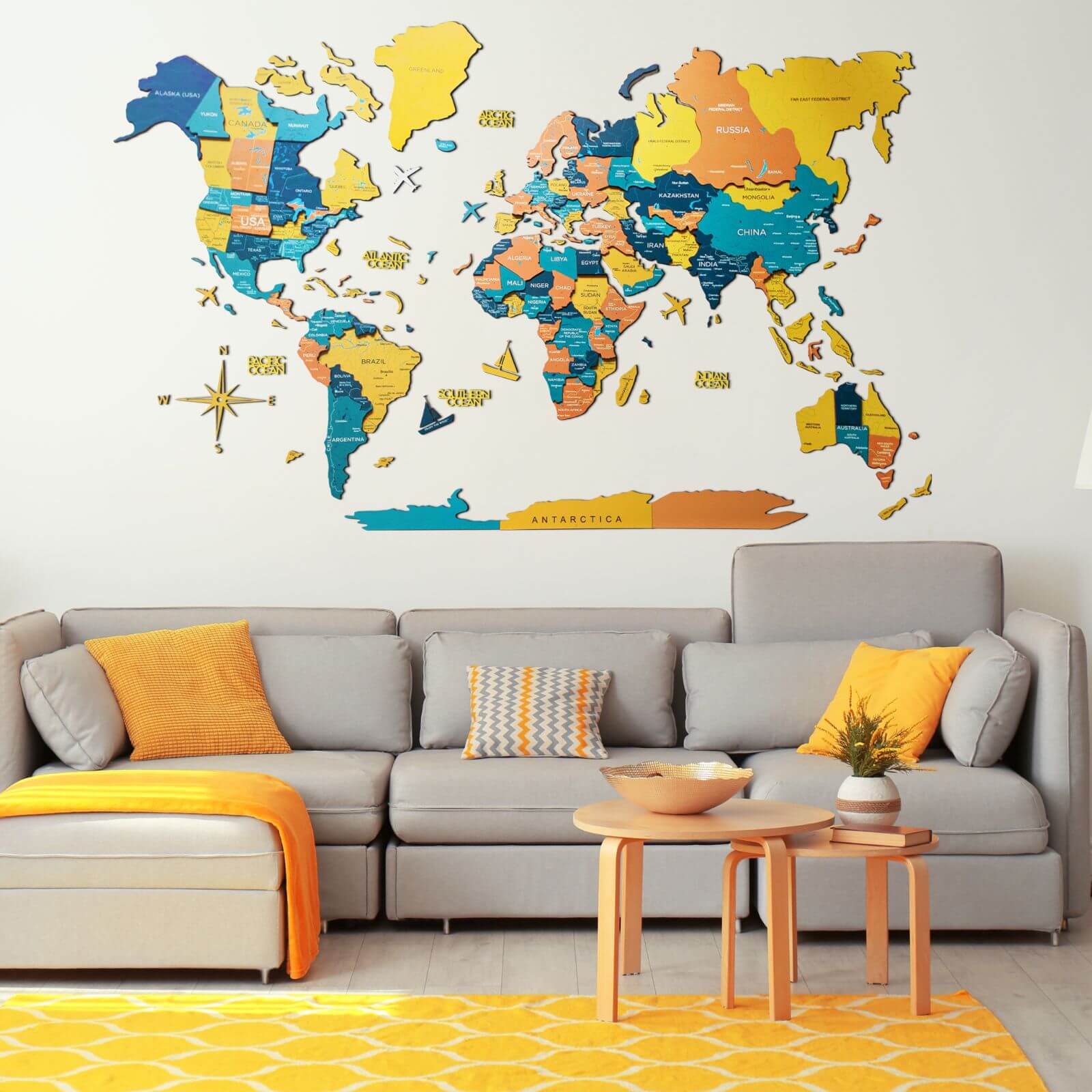 3D Luminous Colored Wooden World Map Indie