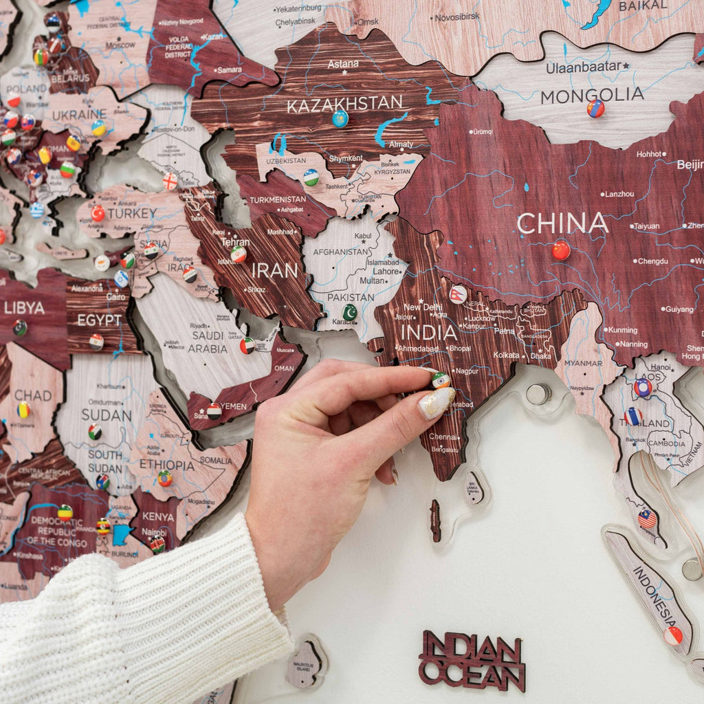 3D LUMINOUS LED Wooden World Map 2.0 Cappuccino