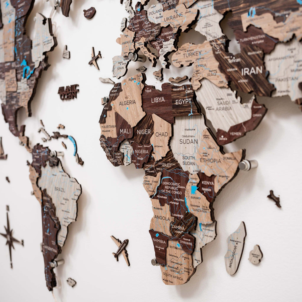 3D LED / LUMINOUS Wooden World Map 3.0 Cappuccino