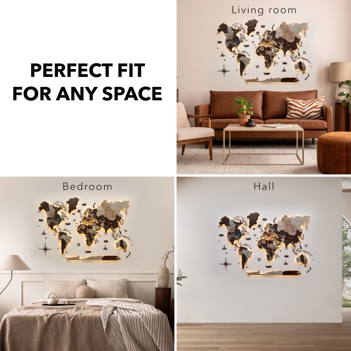 3D LED / LUMINOUS Wooden World Map 3.0 Cappuccino