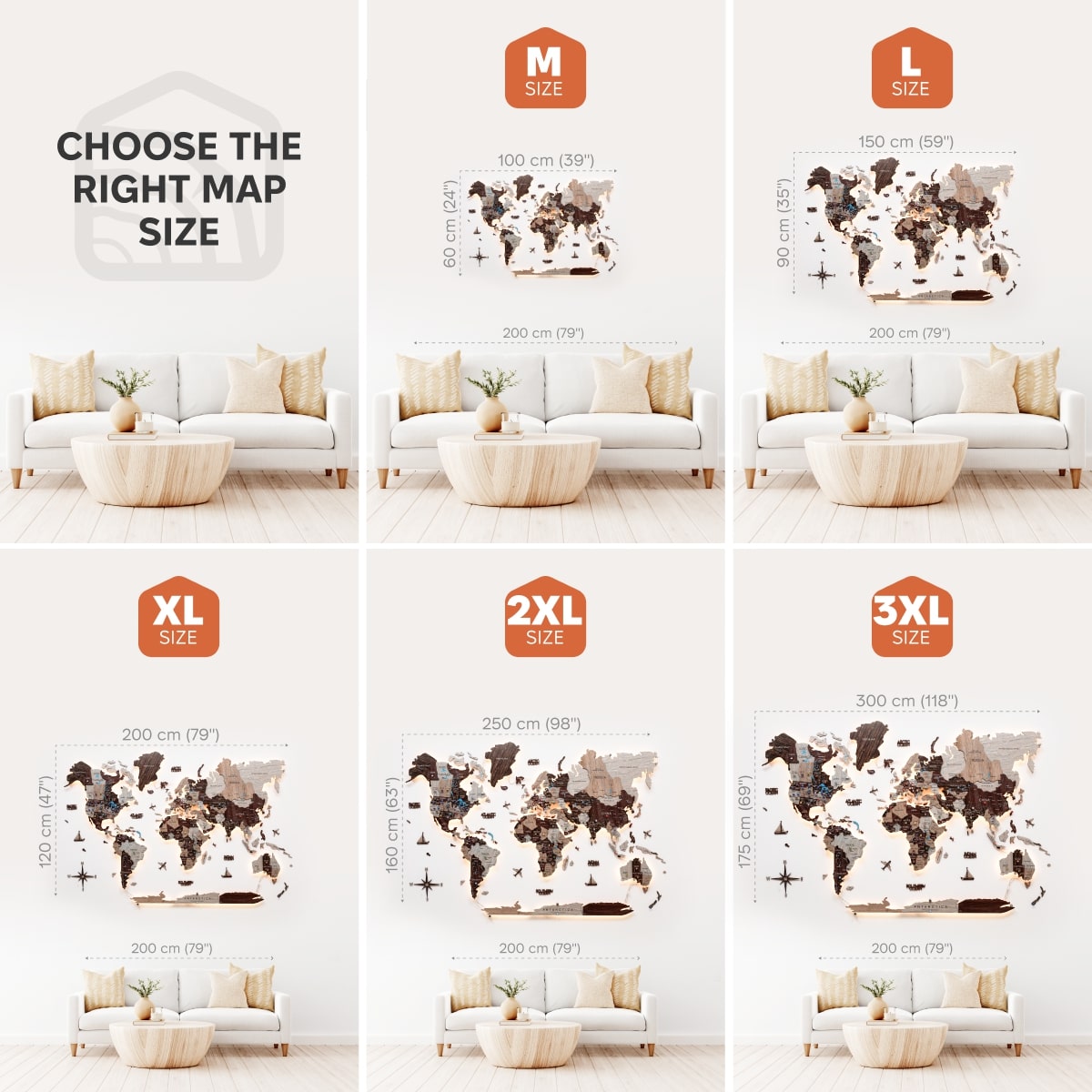 3D LED / LUMINOUS Wooden World Map 3.0 Cappuccino