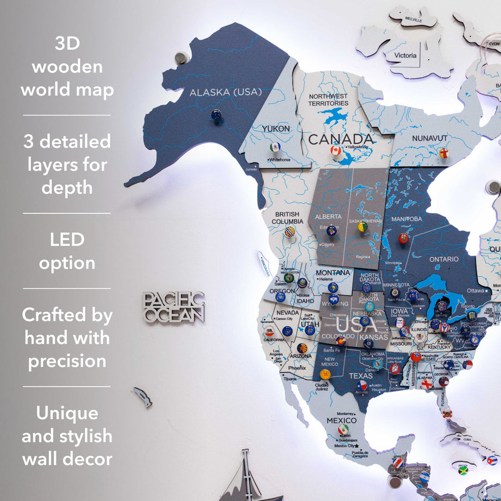3D LED / LUMINOUS Wooden World Map 3.0 Cruise