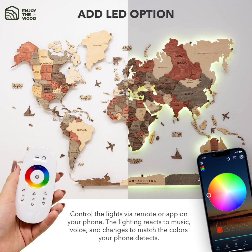 3D LED Wooden World Map 3.0 Fusion